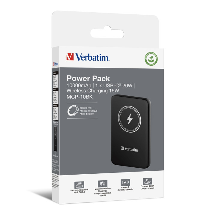 Външна батерия Verbatim MCP-10BK, 10000 mAh, USB-C PD 20W, Магнитно безжично зареждане 15W - 32245 - 4