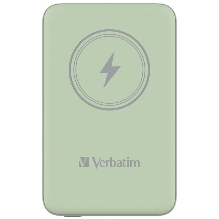 Външна батерия Verbatim MCP-10GN, 10000 mAh, USB-C PD 20W, Безжично зареждане 15W, Зелена - 32246 - 1