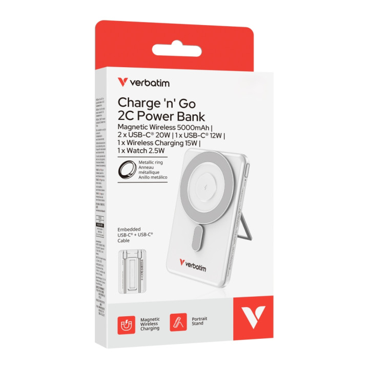 Външна батерия Verbatim Charge 'n' Go 2C, 5000mAh, USB-C, 2.4A, Magnetic Wireless - 32276 - 13