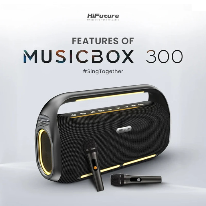 Безжична тонколона HiFuture MusicBox300, 150W, Bluetooth 5.3, RGB, Карaoke, 18000mAh - 6972576181824 - 1