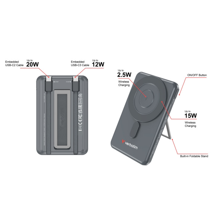 Външна батерия Verbatim Charge 'n' Go 2C, 5000mAh, USB-C, Wireless - 32251 - 3