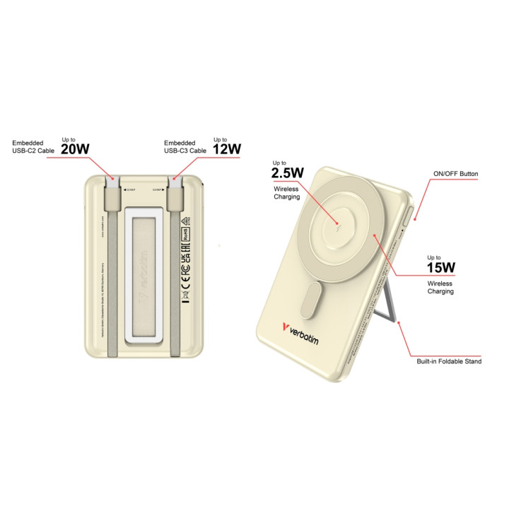 Външна батерия Verbatim Charge 'n' Go 2C, 5000mAh, USB-C, 2.4A, Gold - 32253 - 4