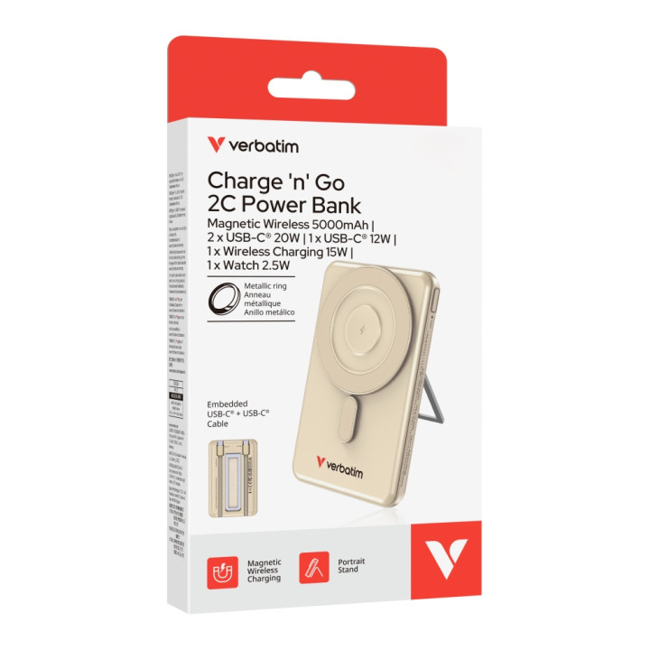 Външна батерия Verbatim Charge 'n' Go 2C, 5000mAh, USB-C, 2.4A, Gold - 32253 - 5