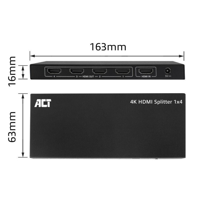 HDMI сплитер ACT AC7832, 1 вход 4 изхода, 4K (3840x2160), 10.2 Gbit/s - AC7832 - 7
