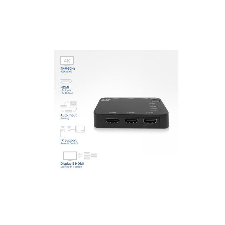 HDMI суич ACT AC7841, 5/1, 3D, 4K@60Hz, Черен - EWENT-ACT-SPLIT-AC7841 - 2