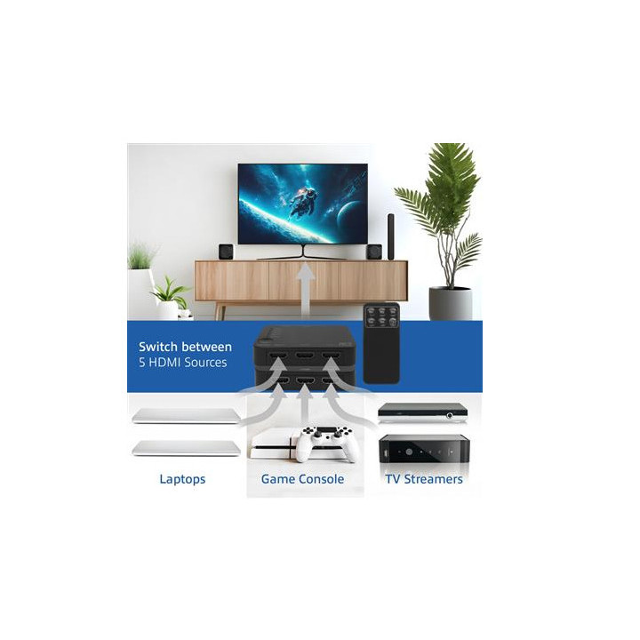 HDMI суич ACT AC7841, 5/1, 3D, 4K@60Hz, Черен - EWENT-ACT-SPLIT-AC7841 - 5