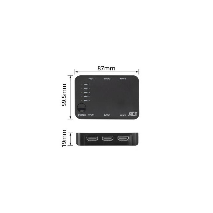 HDMI суич ACT AC7841, 5/1, 3D, 4K@60Hz, Черен - EWENT-ACT-SPLIT-AC7841 - 6