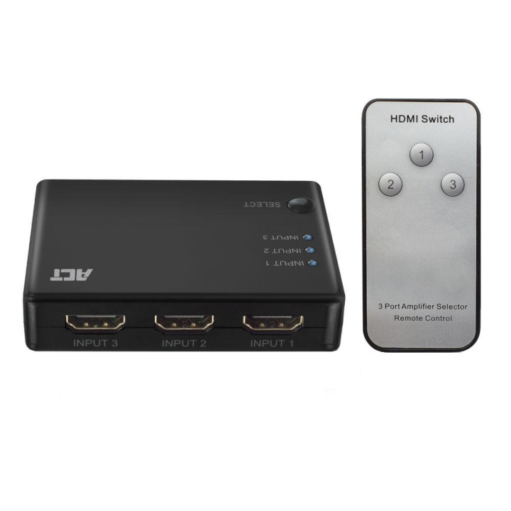 HDMI суич ACT, 3 порта, 4K@60Hz, USB, дистанционно управление, черен - EWENT-ACT-SPLIT-AC7845 - 1