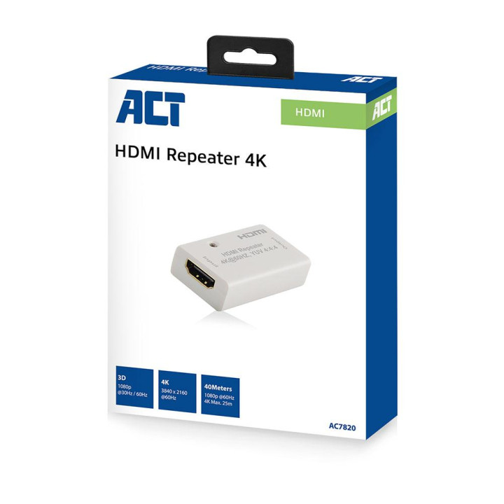 HDMI повторител ACT AC7820, Усилва HDMI сигнал до 40 м, Поддържа 4K - EWENT-ACT-EXT-AC7820 - 4