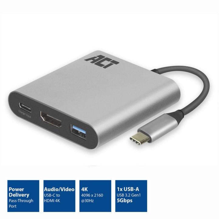 Адаптер ACT USB-C към HDMI 4K, USB-C/HDMI/USB-A - EWENT-ACT-AC7022 - 2