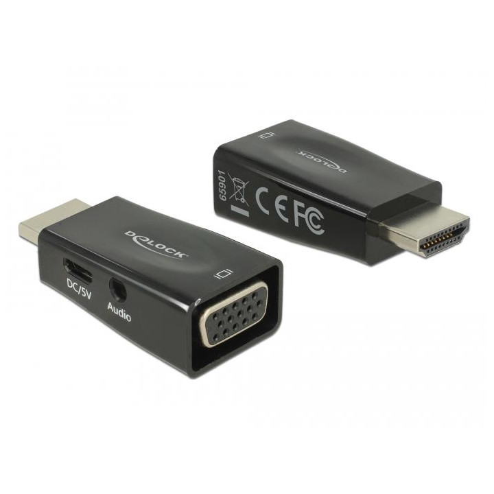 Адаптер DeLock, HDMI мъжко към VGA/3.5mm/microUSB женско - DELOCK-65901 - 1