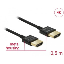 Кабел DeLock, HDMI-A мъжко - HDMI-A мъжко, Ethernet, 4K, 0.5 м, Черен - DELOCK-84786 - 1