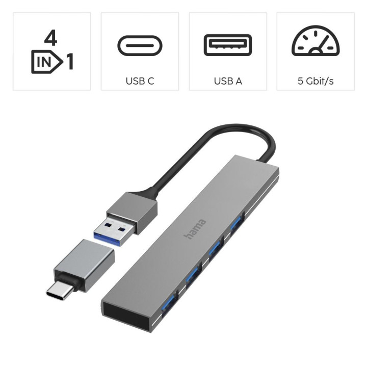 USB хъб HAMA, 4 портова USB 3.2 Gen 1 - HAMA-200141 - 8