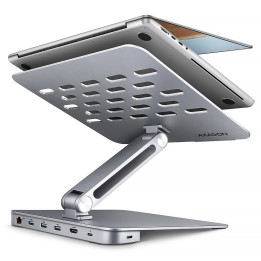 Подставка AXAGON HMC-STND, алуминиева, за лаптопи 10-16", USB Hub 5Gbps, 3x USB-A, HDMI 4K/60Hz, Gigabit LAN, PD 100W - HMC-STND