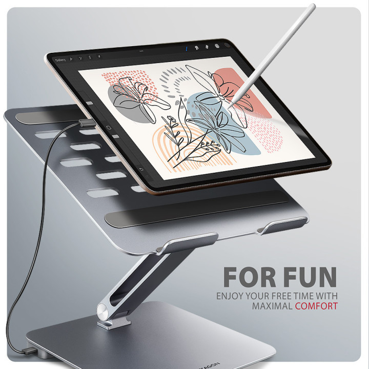 Подставка AXAGON HMC-STND, алуминиева, за лаптопи 10-16", USB Hub 5Gbps, 3x USB-A, HDMI 4K/60Hz, Gigabit LAN, PD 100W - HMC-STND