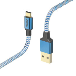 Кабел HAMA Reflective, USB-C към USB-A, 1.5м, Син, Екраниран - HAMA-201558 - 1