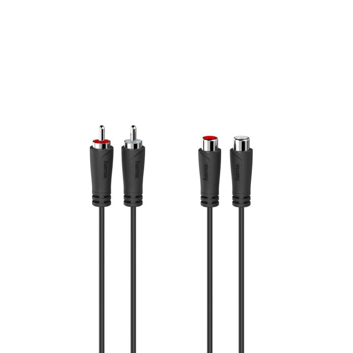 Аудио кабел HAMA, 2x RCA мъжко - 2x RCA женско, 5.0 м, Черен - HAMA-205095 - 1