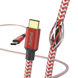 Кабел HAMA Reflective, USB-C мъжко - USB-C мъжко, 1.5 м, Червен - HAMA-201560 - 1