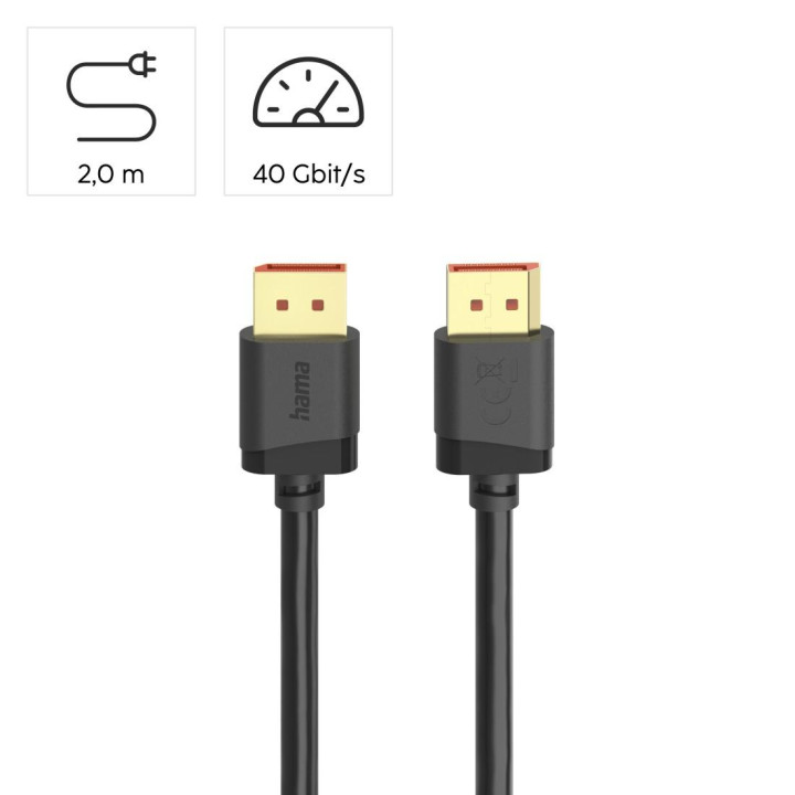Кабел HAMA DisplayPort 2.1, 2м, 40 Gbit/s, 8K Ultra-HD - HAMA-202010 - 2