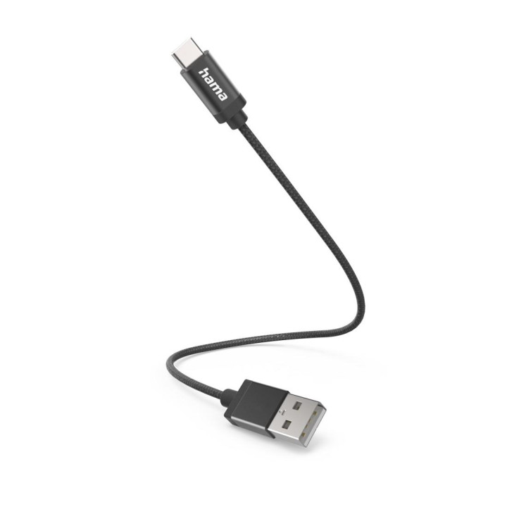 Кабел за зареждане HAMA, USB-C към USB-A, 0.2м, черен - HAMA-201600 - 1