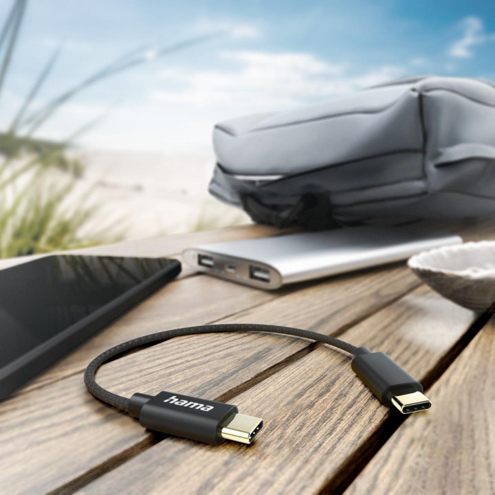 Кабел за зареждане HAMA, USB-C към USB-C, 0.2м, черен - HAMA-201604 - 2