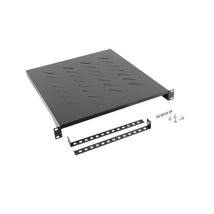 Рафт за сървърен шкаф Lanberg 19" 1U, 483x500mm, товароносимост 25kg, черен - AK-1005-B - 1