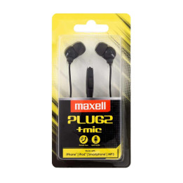Слушалки с микрофон MAXELL PLUGZ, In-Ear, Audio Jack, 32Ω, 9mm говорител, 20Hz-20kHz, 95dB, Черни - ML-AH-PLUGZ-BLACK - 1
