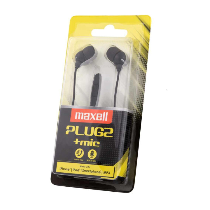 Слушалки с микрофон MAXELL PLUGZ, In-Ear, Audio Jack, 32Ω, 9mm говорител, 20Hz-20kHz, 95dB, Черни - ML-AH-PLUGZ-BLACK - 2