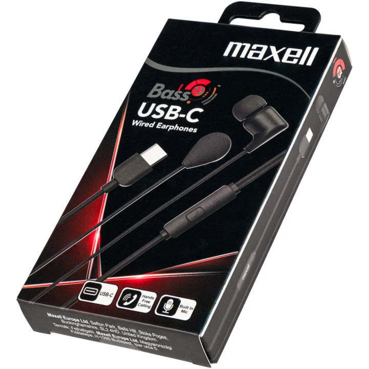 Слушалки MAXELL EB10 BASS, USB-C, In-ear, Микрофон, Черни - ML-AH-EB10-BASS - 1