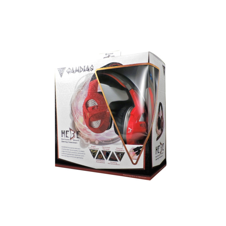 Жични геймърски слушалки Gamdias HEBE GHS2300, 3.5mm jack, Red/Black - 3