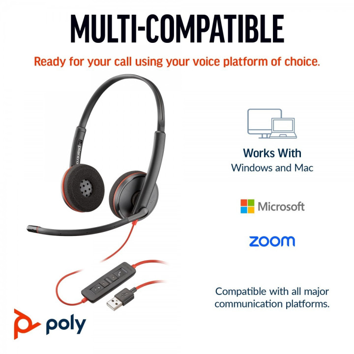 Слушалки HP Poly Blackwire 3220, Stereo USB-C - 8X228A6 - 2