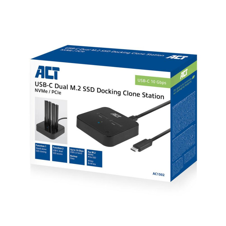 Двойна SSD докинг станция ACT, M.2 NVMe/PCIe за клониране, USB-C 3.2 Gen2 10 Gbps - AC1502 - 9