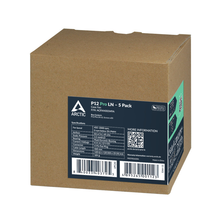Комплект вентилатори ARCTIC P12 Pro LN, 120mm PWM 5-Pack - ACFAN00349A - 7