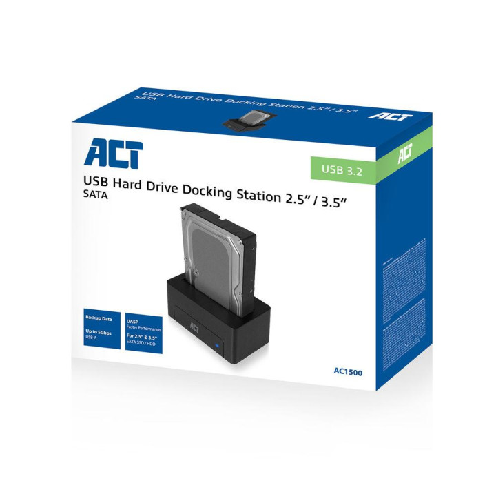 Докинг станция ACT AC1500, USB 3.1 Gen1, За 2.5"/3.5" SATA HDD/SSD - EWENT-ACT-HDD-AC1500 - 5