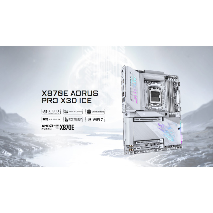 Дънна платка GIGABYTE X870E AORUS PRO X3D ICE (Rev. 1.0), 4xDDR5, 4xSATA3, 4xM.2, 3xPCIEx16, WiFi 7 - X870E A PRO X ICE - 4