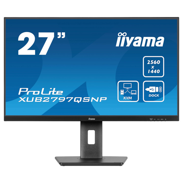 Монитор IIYAMA XUB2797QSNP-B1, 27" QHD IPS, 2560x1440, 100Hz и USB-C Docking станция с Power Delivery 96W - 1