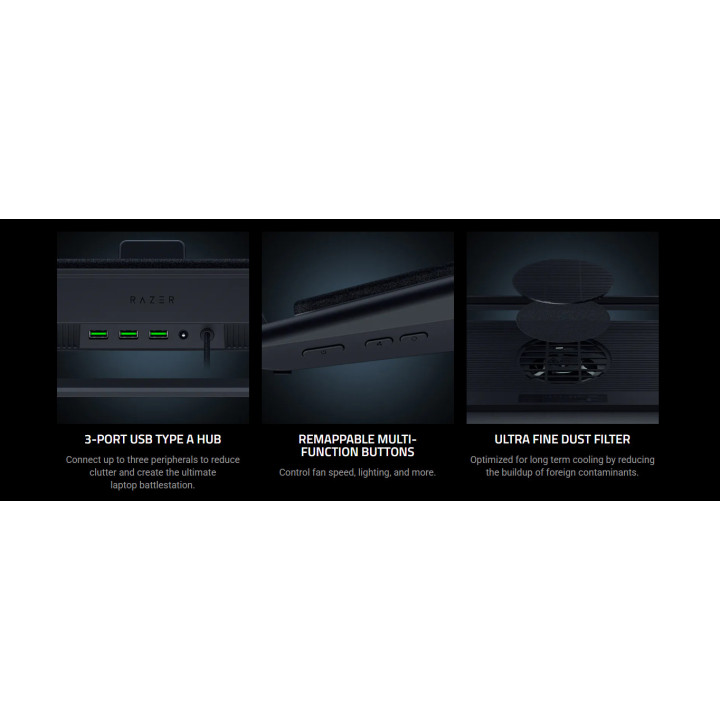 Охладител за лаптоп RAZER, 14-18 инча, 3000 RPM, USB Hub, RGB LED - RC21-02300100-R3GW - 3