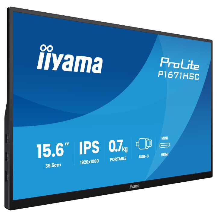 Преносим монитор IIYAMA P1671HSC-B1, 15.6" Full HD IPS, 2x USB-C портове и вградени стерео говорители - 2