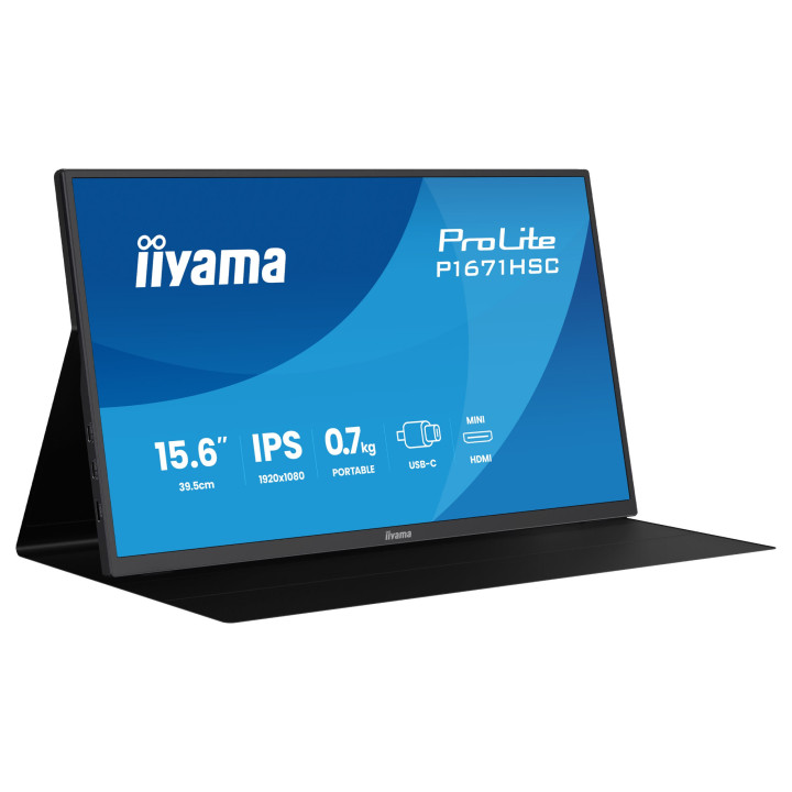 Преносим монитор IIYAMA P1671HSC-B1, 15.6" Full HD IPS, 2x USB-C портове и вградени стерео говорители - 4