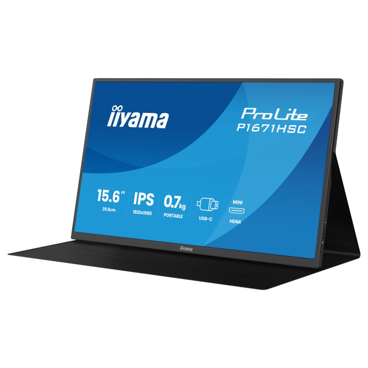 Преносим монитор IIYAMA P1671HSC-B1, 15.6" Full HD IPS, 2x USB-C портове и вградени стерео говорители - 5