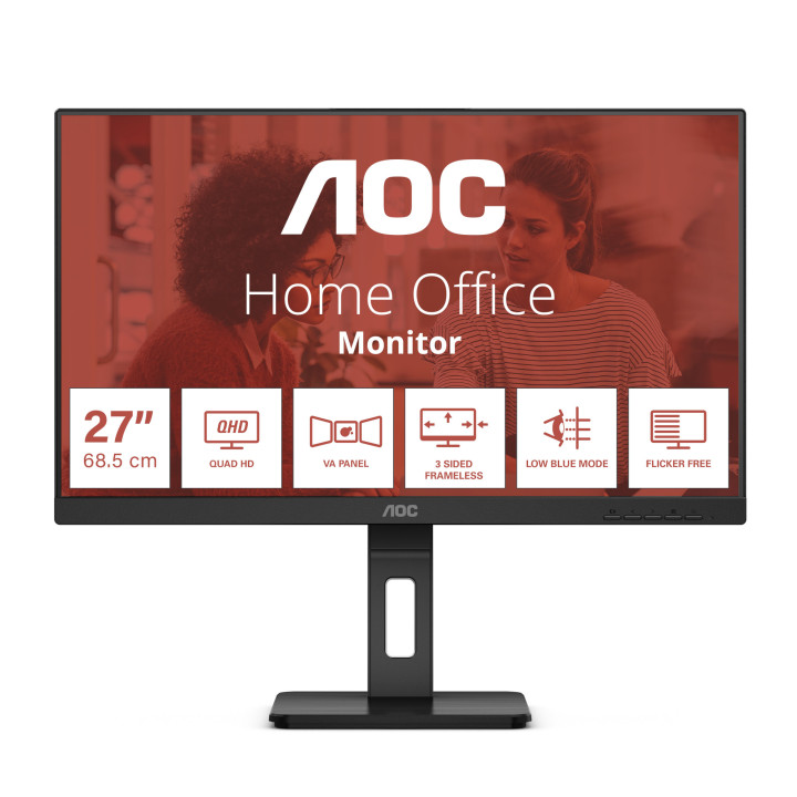 Монитор AOC Q27E3UMF, 27" QHD VA 2560x1440, USB Hub, Flicker-free, Low Blue Light, AdaptiveSync - 1