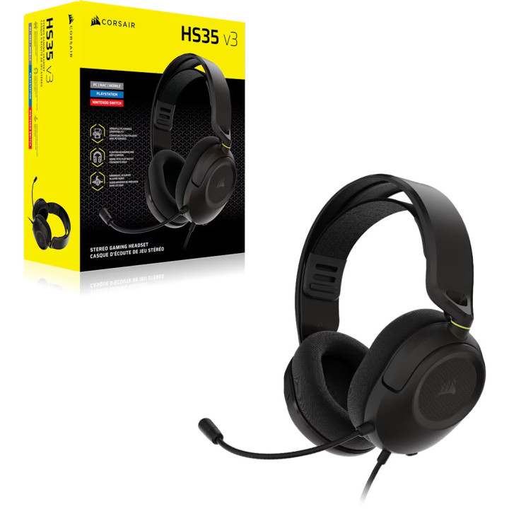 Геймърски слушалки Corsair HS35 v3 Carbon, 3.5mm/USB-A, 50mm, микрофон - CA-9011399-WW - 1