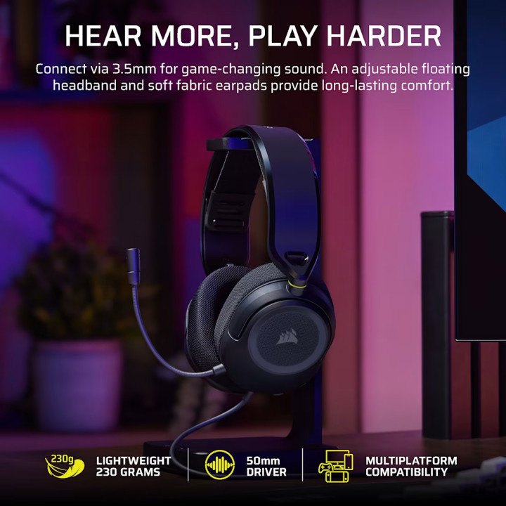Геймърски слушалки Corsair HS35 v3 Carbon, 3.5mm/USB-A, 50mm, микрофон - CA-9011399-WW - 2