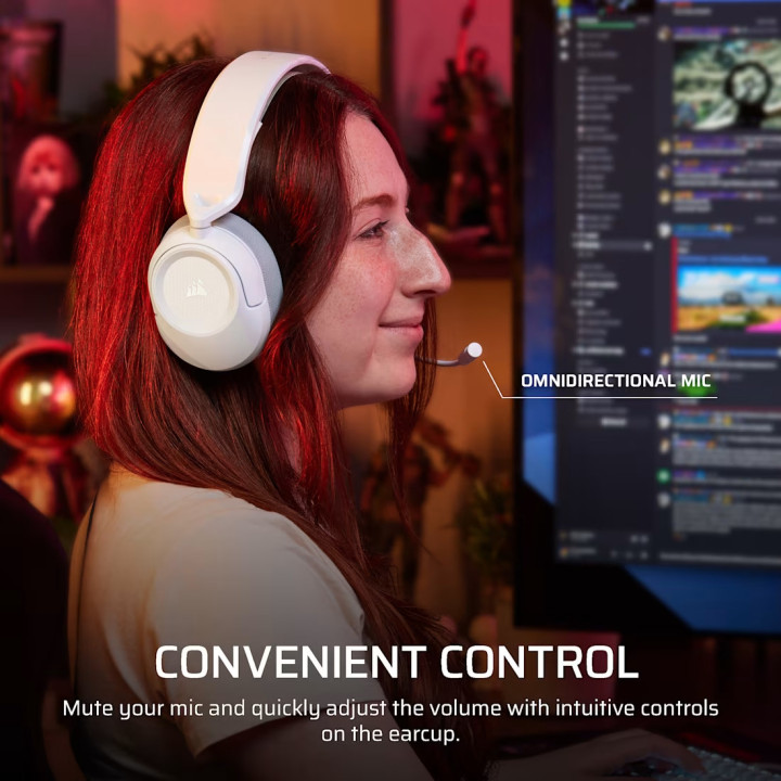 Геймърски слушалки Corsair HS35 v3, с микрофон, кабелни, 3.5mm/USB, бели - CA-9011400-WW - 6