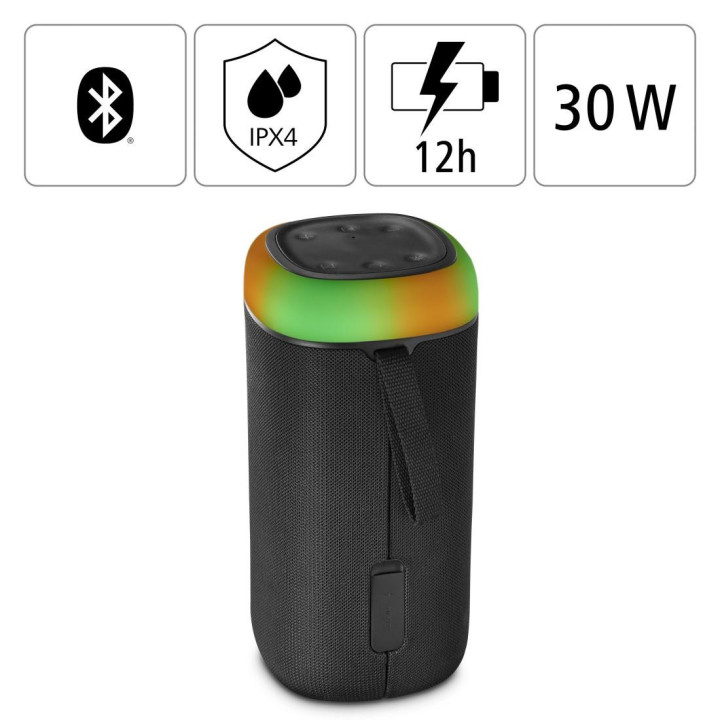 Bluetooth мобилна колонка Hama Shine 2.0, 30W, LED, Защита от вода, Черен - 188228