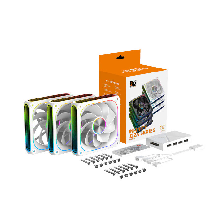 Комплект от три вентилатора XIGMATEK Infinity J22A Arctic, 3x 120mm PWM вентилатори, ARGB LED, бял - EN49835 - 1