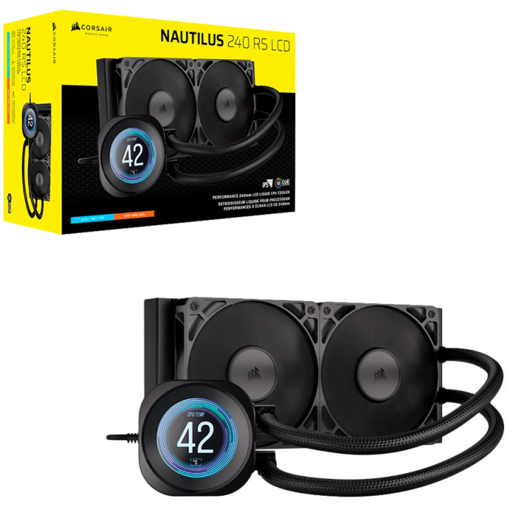 Водно охлаждане за процесор CORSAIR Nautilus 240 LCD, 240mm радиатор, LCD дисплей - CW-9061031-WW - 1