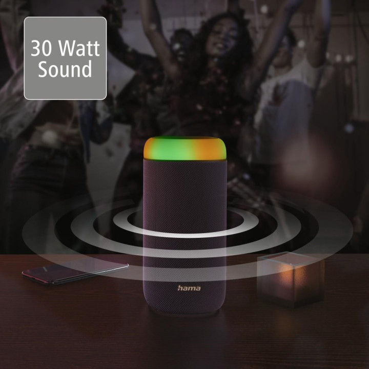 Bluetooth мобилна колонка Hama Shine 2.0, 30W, LED, Защита от вода, Черен - 188228