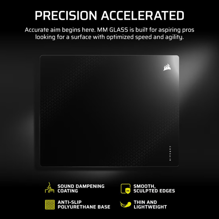 Гейминг подложка за мишка CORSAIR MMGLASS, черна - CH-9460000-WW - 2