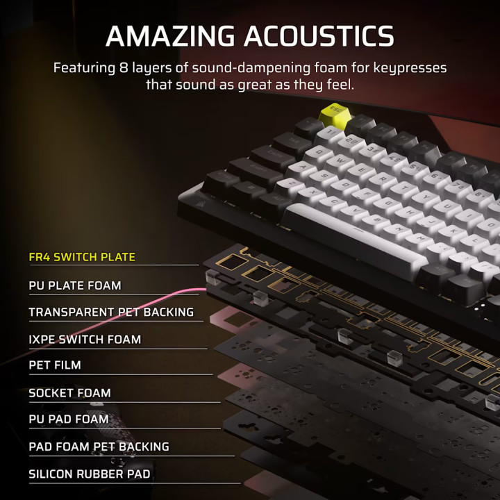 Bluetooth механична геймърска клавиатура Corsair Makr Pro 75, Hall Effect, Carbon - CH-91CE21G-NA - 8